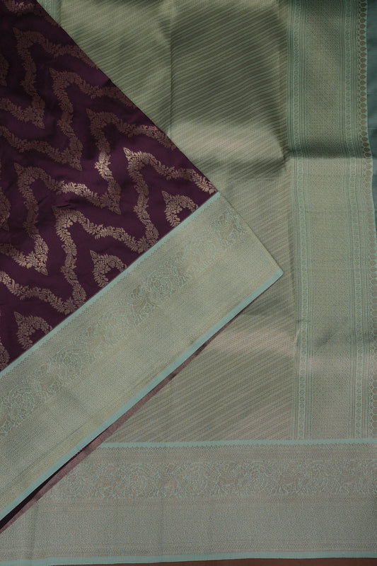 Kanchivaram Semi Silk Saree - Deep Purple with Sea Green
