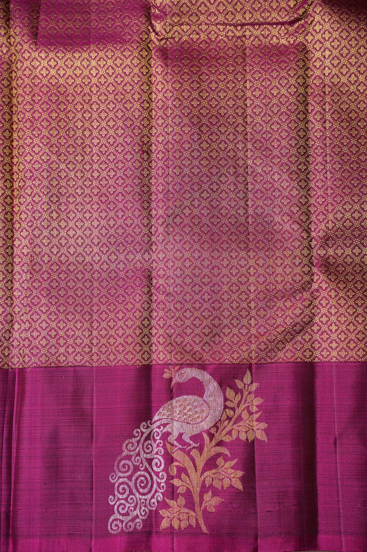 Deep Navy Blue & Purple Border Pure Kanchipuram Brocade Silk Saree|Silk Mark Certified