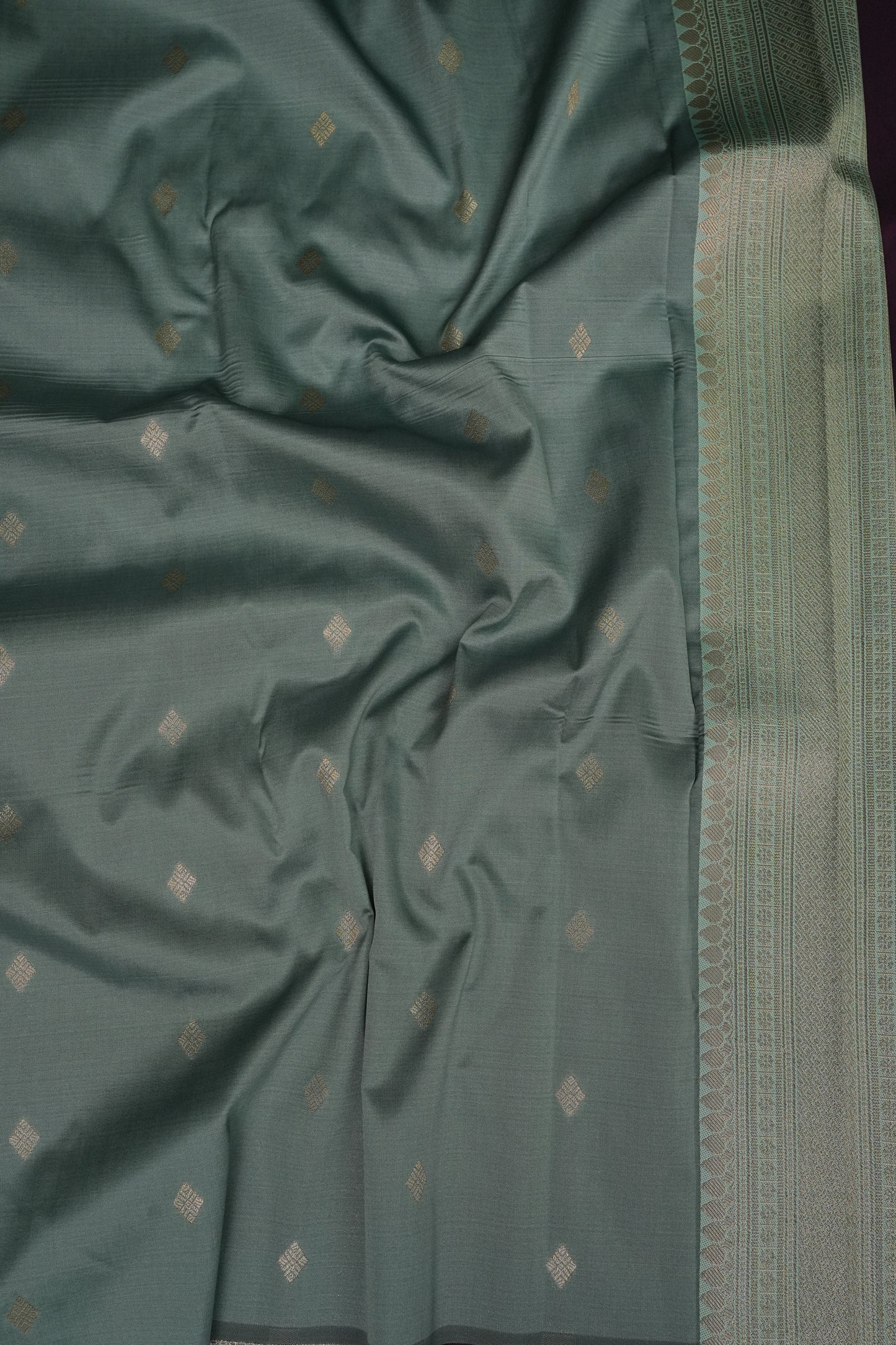 Kanchivaram Semi Silk Saree - Deep Purple with Sea Green