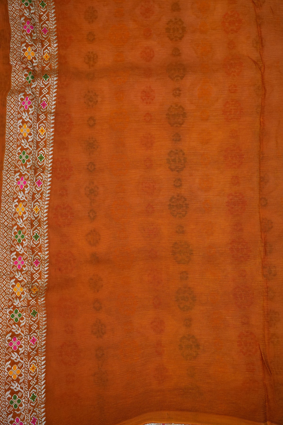Heavy Georgette Banarasi Saree with Geometric Jaal Weaving – White & Mustard