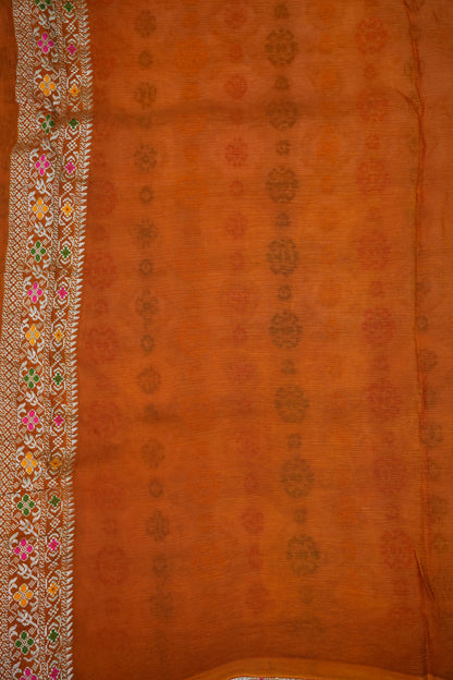 Heavy Georgette Banarasi Saree with Geometric Jaal Weaving – White & Mustard