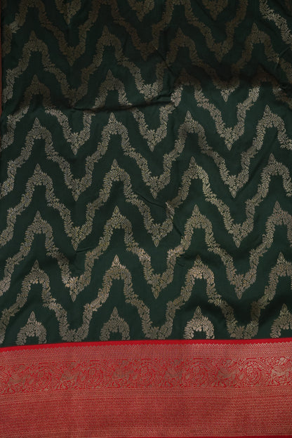 Kanchivaram Semi Silk Saree - Emerald Green with Red
