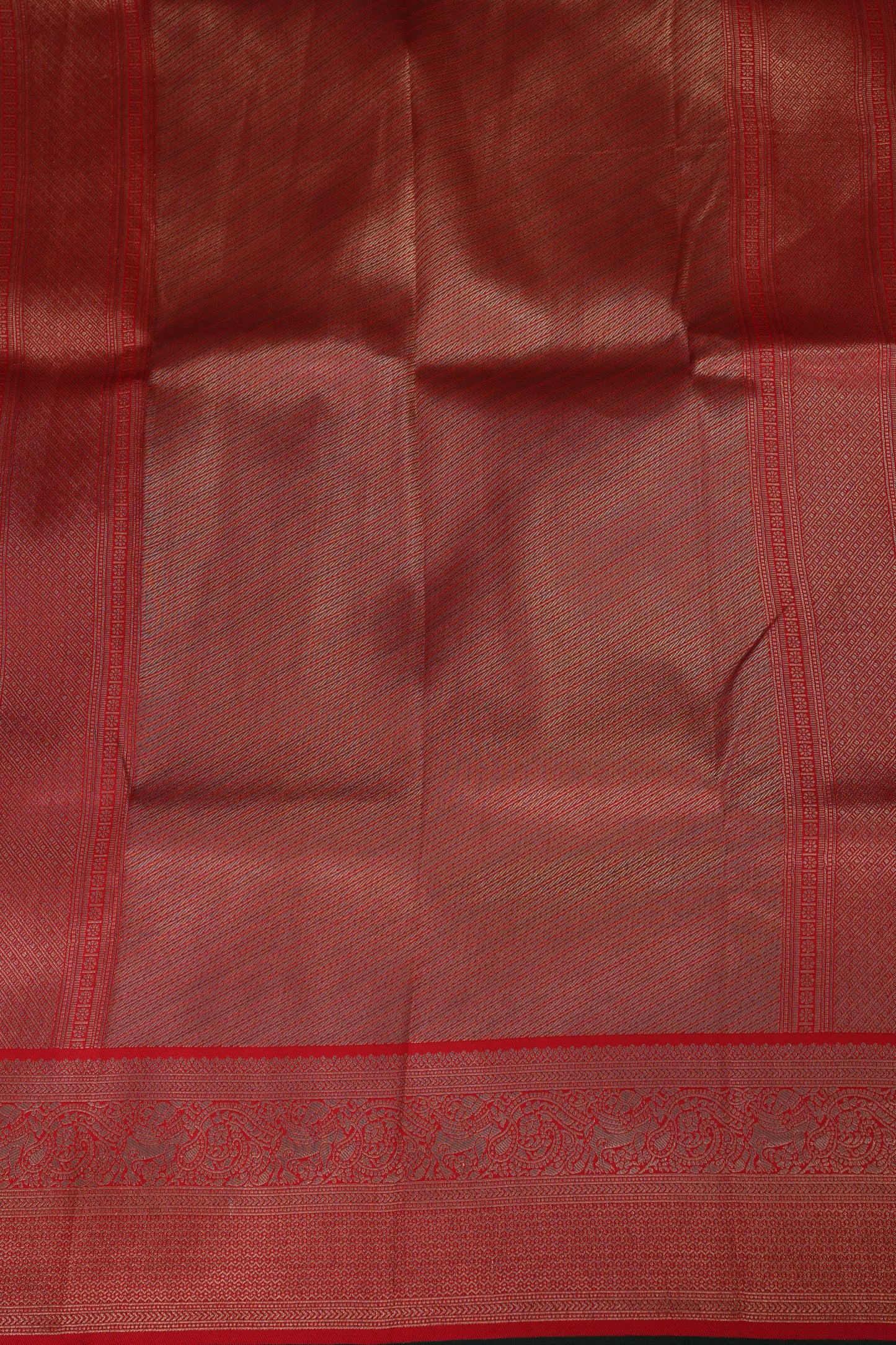 Kanchivaram Semi Silk Saree - Emerald Green with Red