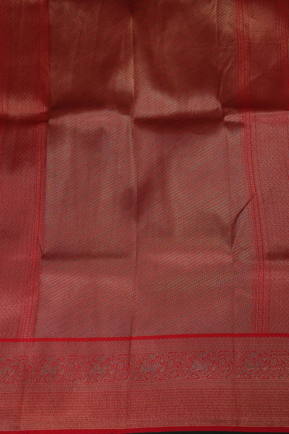 Kanchivaram Semi Silk Saree - Emerald Green with Red