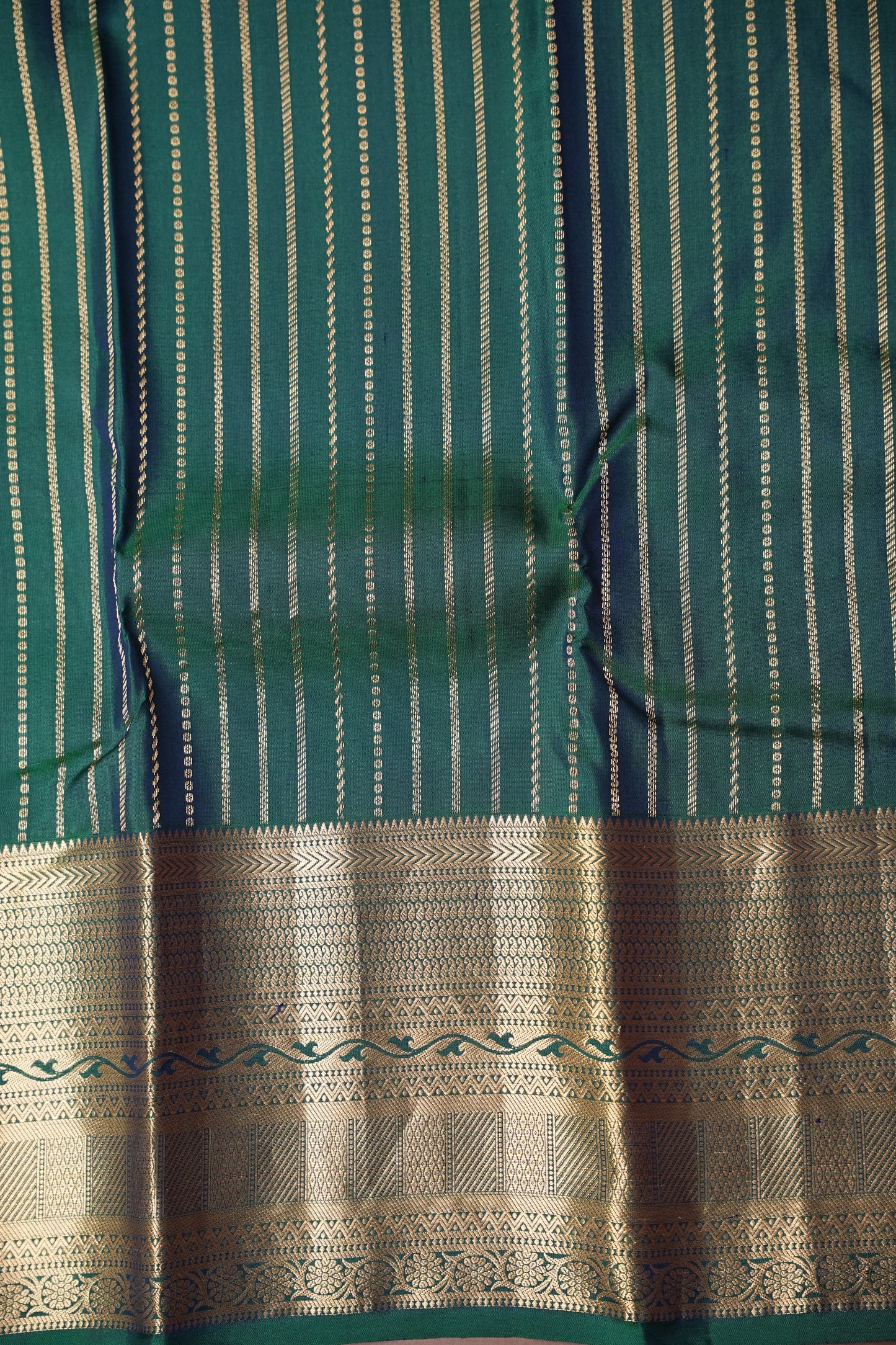 Emerald Green & Orange Pure Kanchipuram Silk Saree|Silk Mark Certified