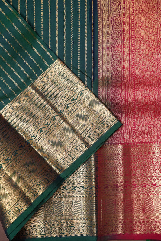 Pure Kanchivaram Silk Saree - Emerald Green & Orange