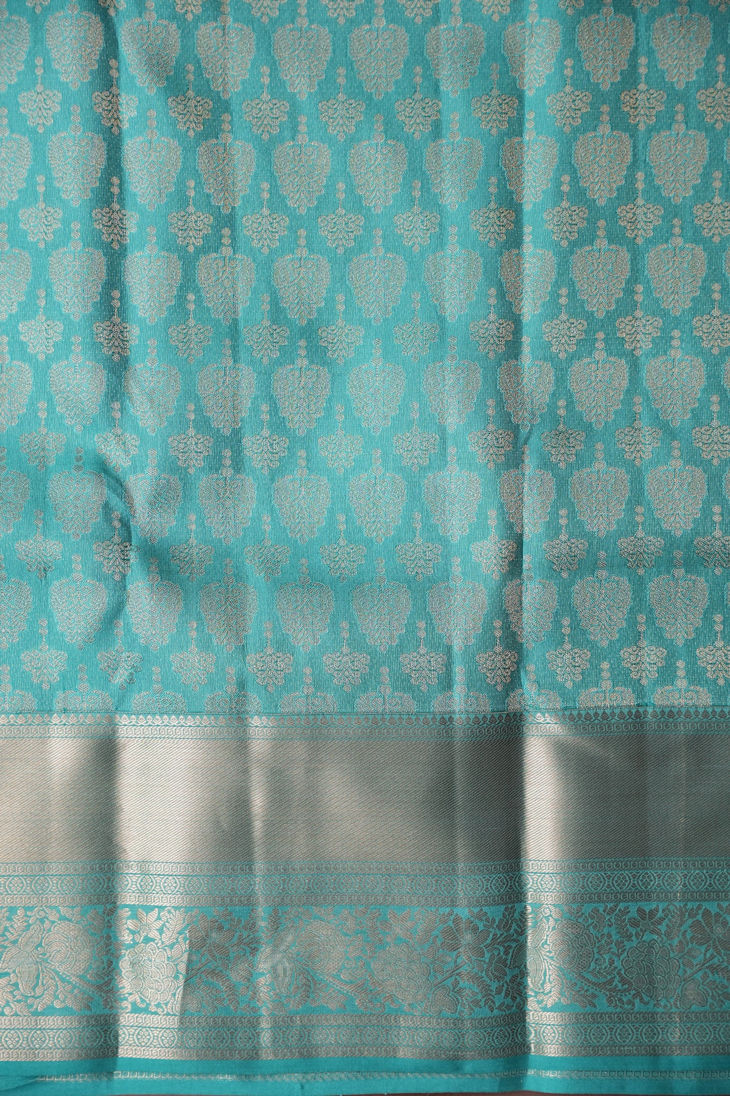 Soft Aqua Blue Pure Kanchipuram Brocade Silk Saree|Silk Mark Certified