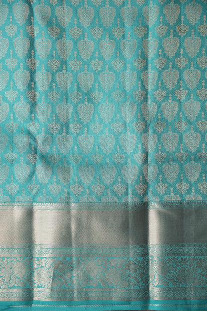 Soft Aqua Blue Pure Kanchipuram Brocade Silk Saree|Silk Mark Certified