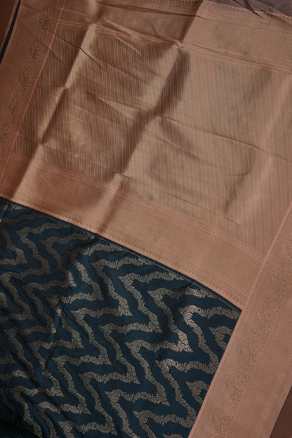 Kanchivaram Semi Silk Saree - Peacock Blue with Peach