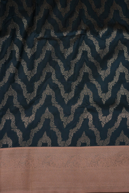 Kanchivaram Semi Silk Saree - Peacock Blue with Peach
