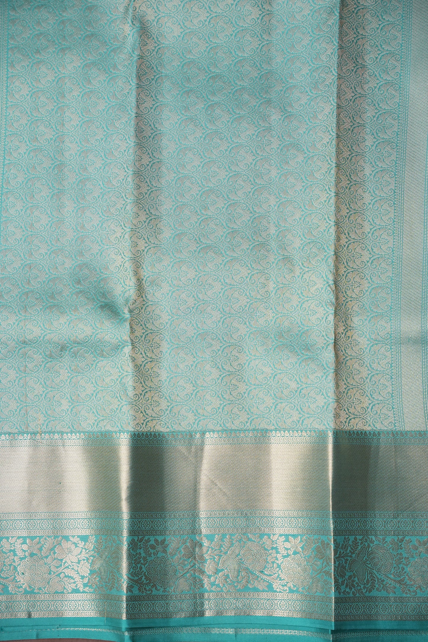 Soft Aqua Blue Pure Kanchipuram Brocade Silk Saree|Silk Mark Certified