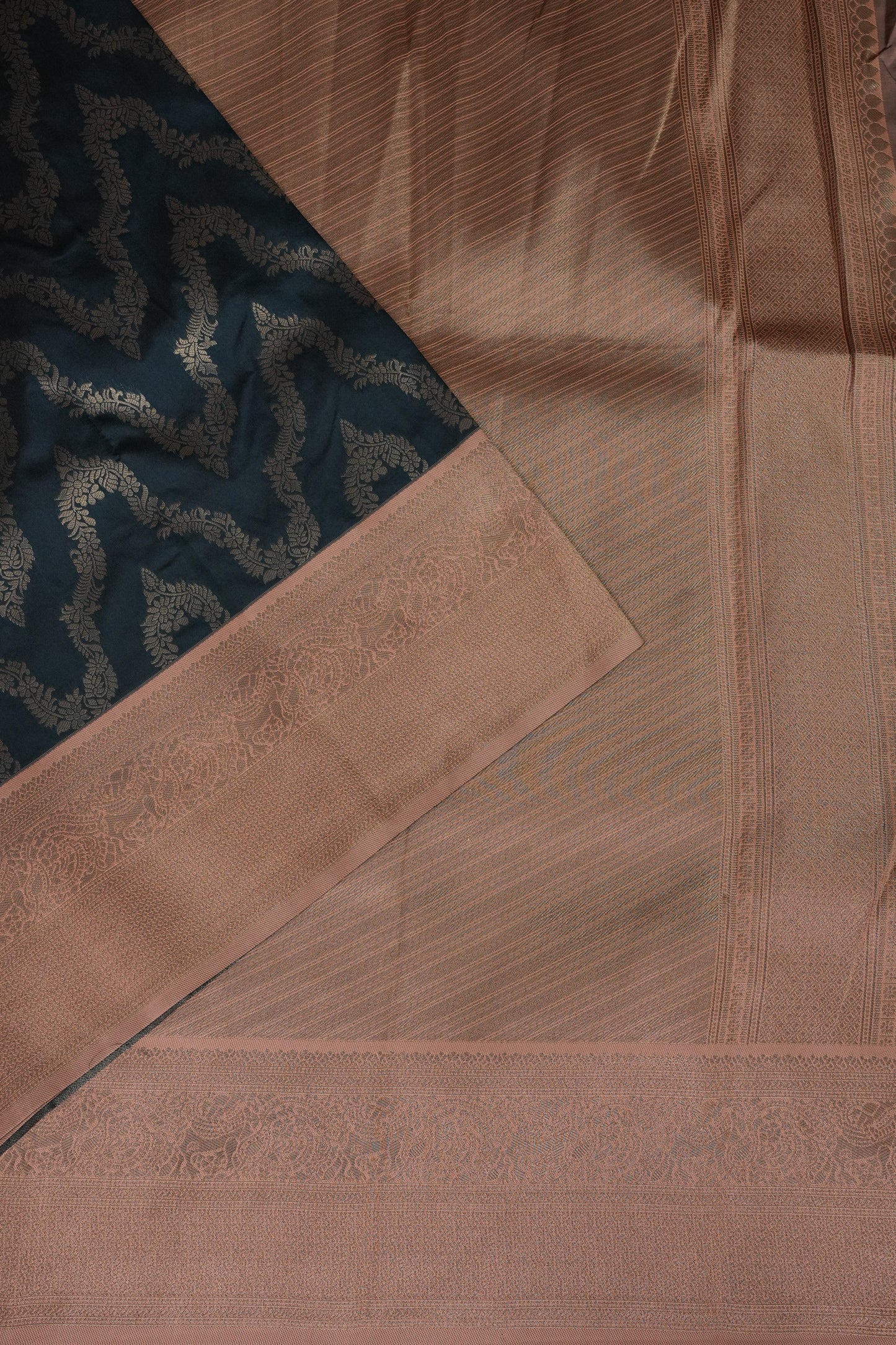 Kanchivaram Semi Silk Saree - Peacock Blue with Peach