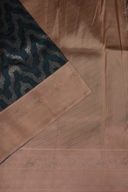 Kanchivaram Semi Silk Saree - Peacock Blue with Peach