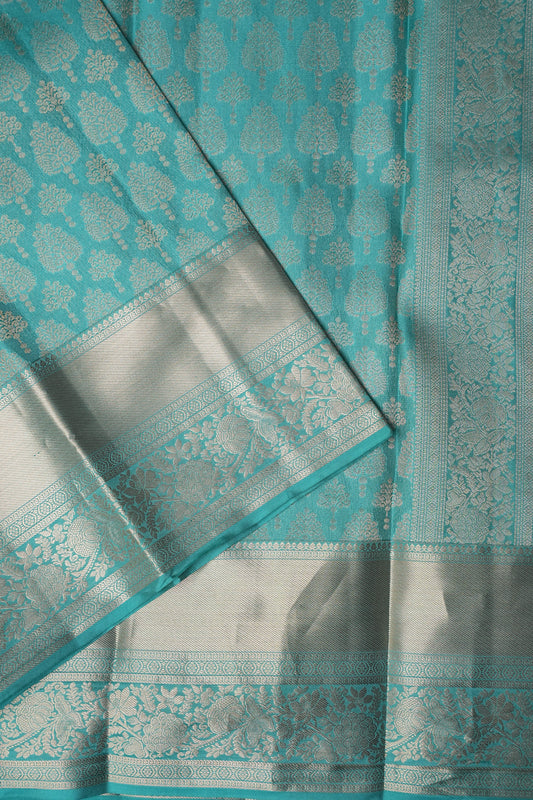 Soft Aqua Blue Pure Kanchipuram Brocade Silk Saree|Silk Mark Certified