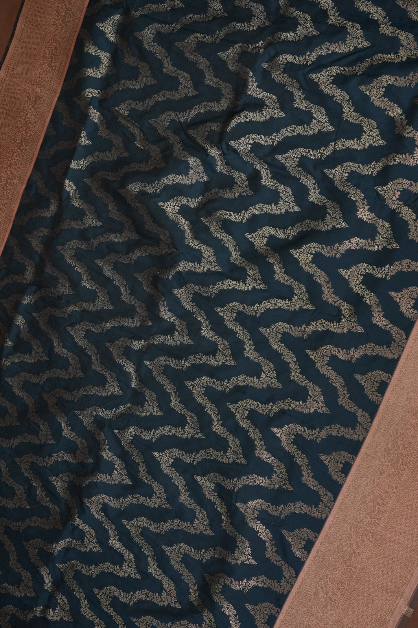Kanchivaram Semi Silk Saree - Peacock Blue with Peach