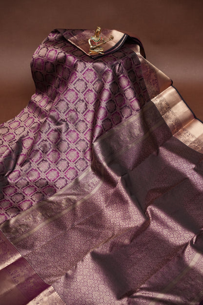 Deep Purple Pure Kanchipuram Brocade Silk Saree|Silk Mark Certified