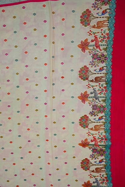 Pure Chinon Crepe Silk Saree with Kashmiri Pashmina Digital Print – Pink & White