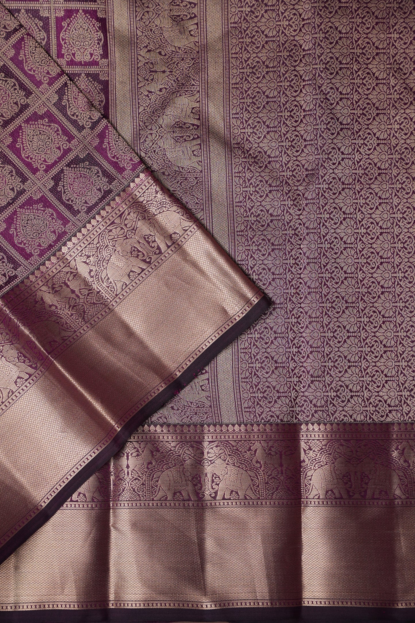 Deep Purple Pure Kanchipuram Brocade Silk Saree|Silk Mark Certified