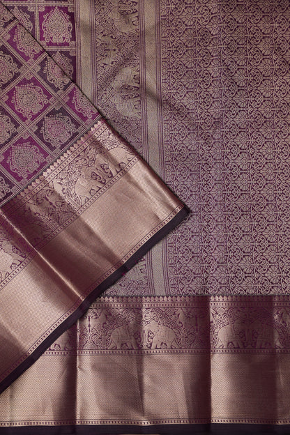 Deep Purple Pure Kanchipuram Brocade Silk Saree|Silk Mark Certified