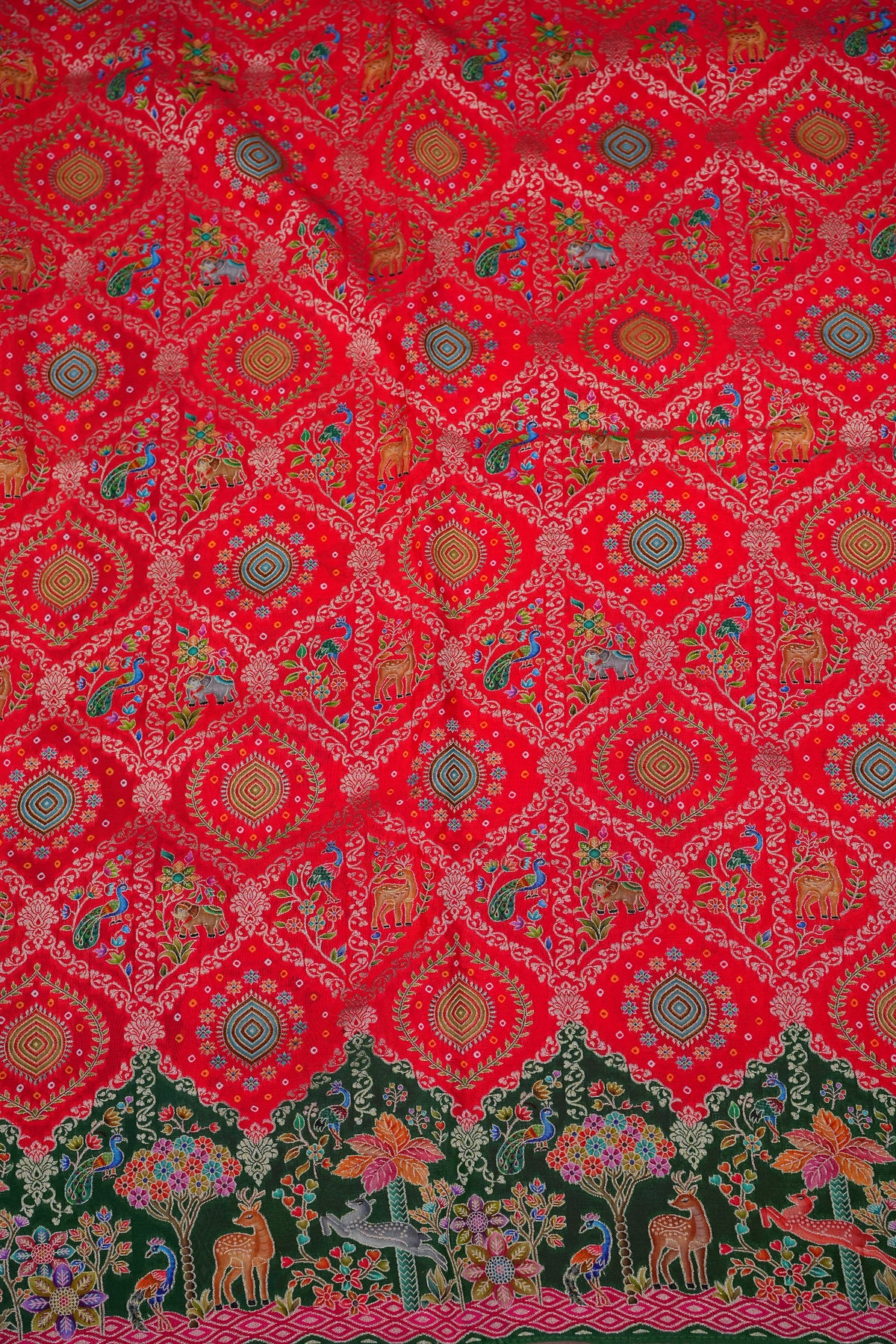 Pure Chinon Crepe Silk Saree with Kashmiri Pashmina Digital Print – Pink & Green