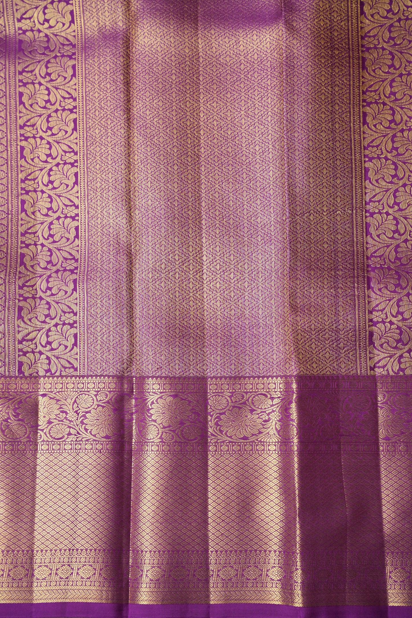 Bright Parrot Green & Purple Pure Kanchipuram Brocade Silk Saree|Silk Mark Certified