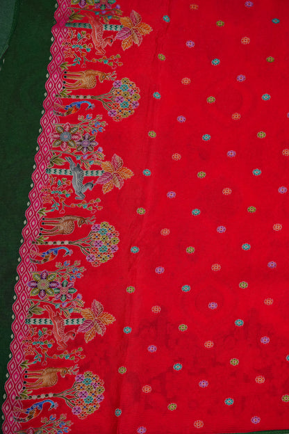 Pure Chinon Crepe Silk Saree with Kashmiri Pashmina Digital Print – Pink & Green