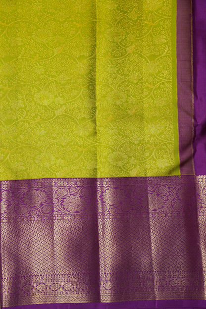 Bright Parrot Green & Purple Pure Kanchipuram Brocade Silk Saree|Silk Mark Certified