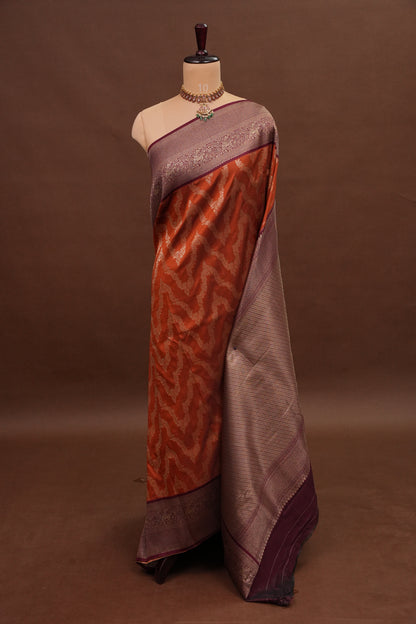 Kanchivaram Semi Silk Saree - Rust with Maroon