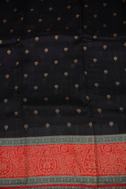 Banarasi Tussar Raw Silk Saree with Contrast 3D Border – Black & Red