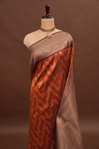 Kanchivaram Semi Silk Saree - Rust with Maroon