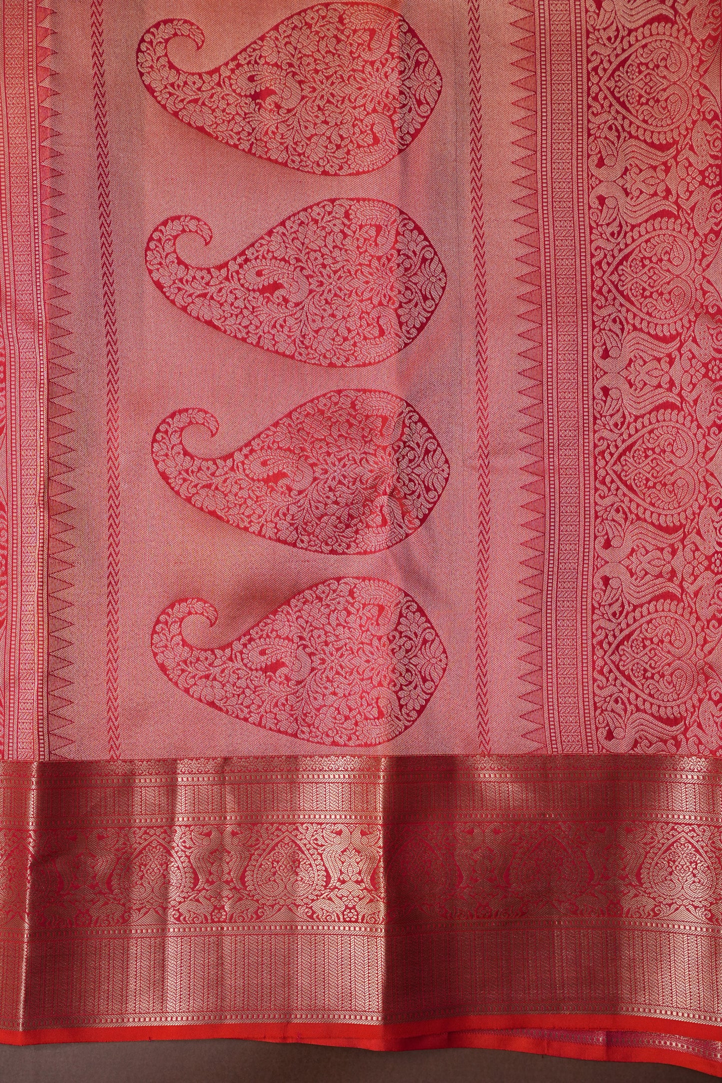 Orange Pure Kanchipuram Brocade Silk Saree|Silk Mark Certified