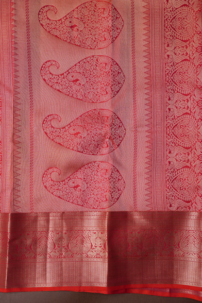 Orange Pure Kanchipuram Brocade Silk Saree|Silk Mark Certified
