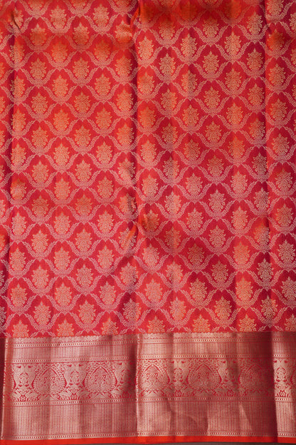 Orange Pure Kanchipuram Brocade Silk Saree|Silk Mark Certified