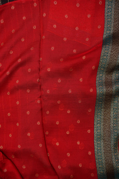 Banarasi Tussar Raw Silk Saree with Contrast 3D Border – Black & Red