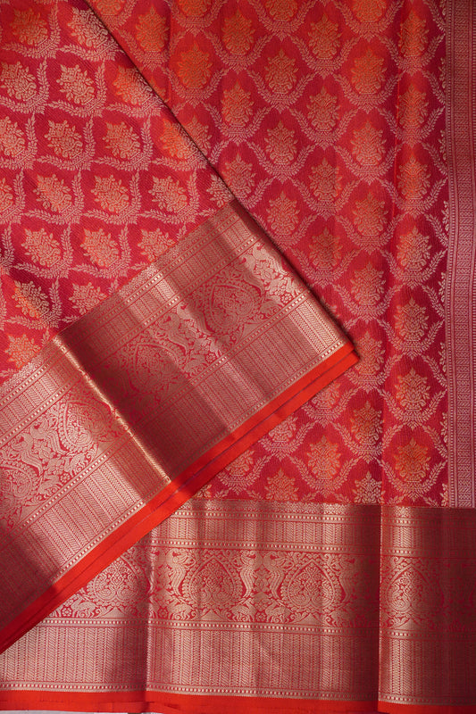 Pure Kanchivaram Brocade Silk Saree - Orange