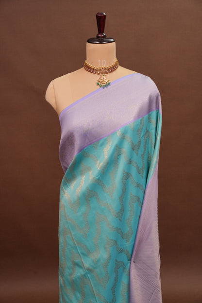 Kanchivaram Semi Silk Saree - Turquoise with Lavender