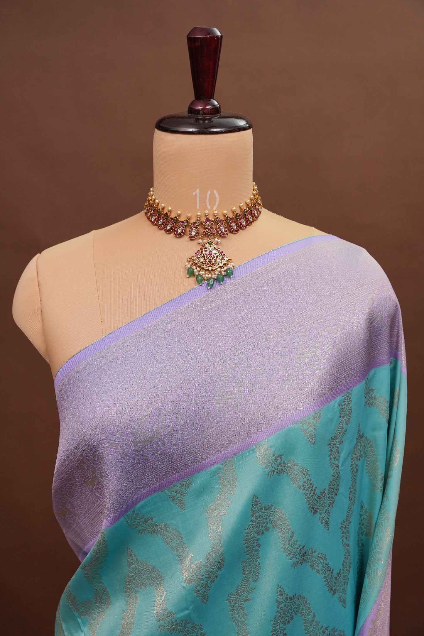 Kanchivaram Semi Silk Saree - Turquoise with Lavender