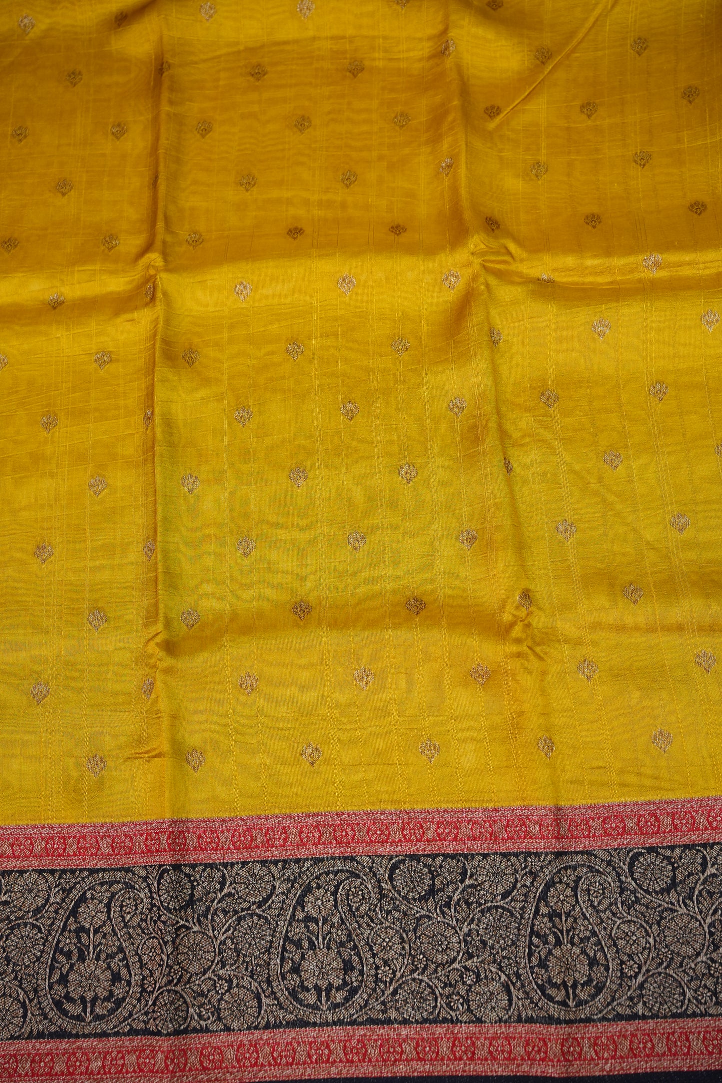 Banarasi Tussar Raw Silk Saree with Contrast 3D Border – Yellow & Black