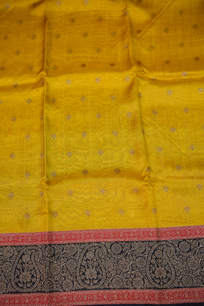 Banarasi Tussar Raw Silk Saree with Contrast 3D Border – Yellow & Black