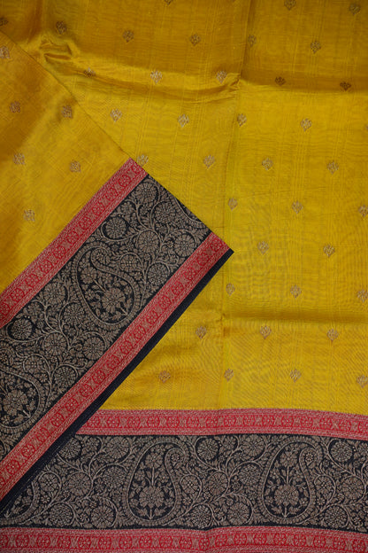 Banarasi Tussar Raw Silk Saree with Contrast 3D Border – Yellow & Black