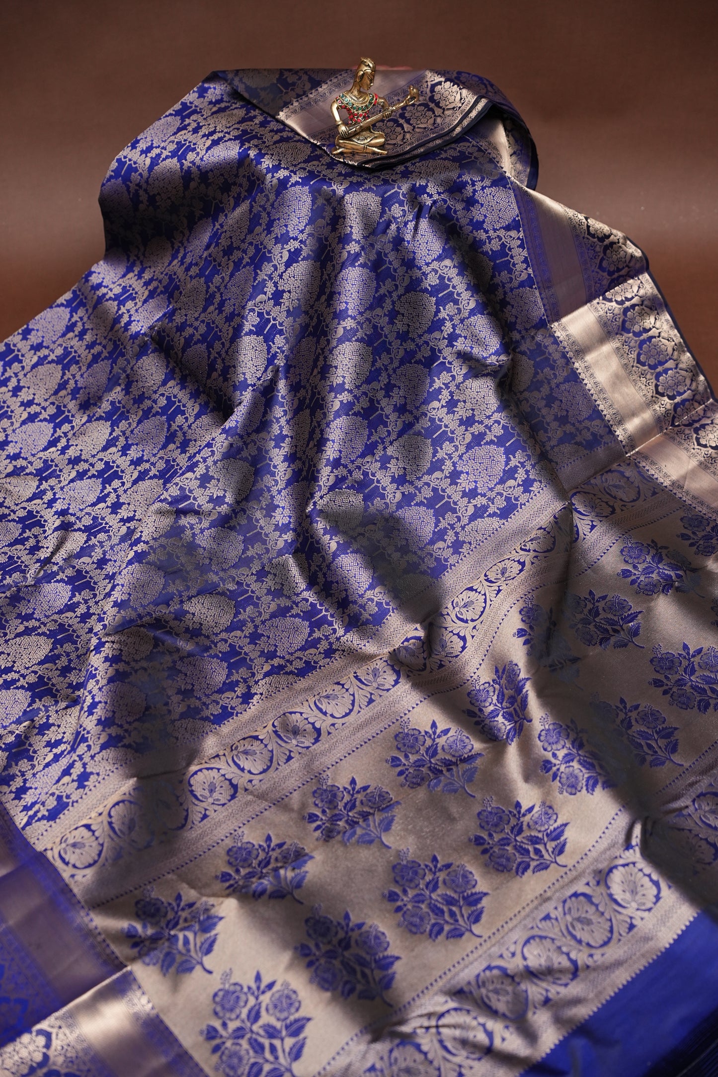 Royal Blue Pure Kanchipuram Brocade Silk Saree|Silk Mark Certified