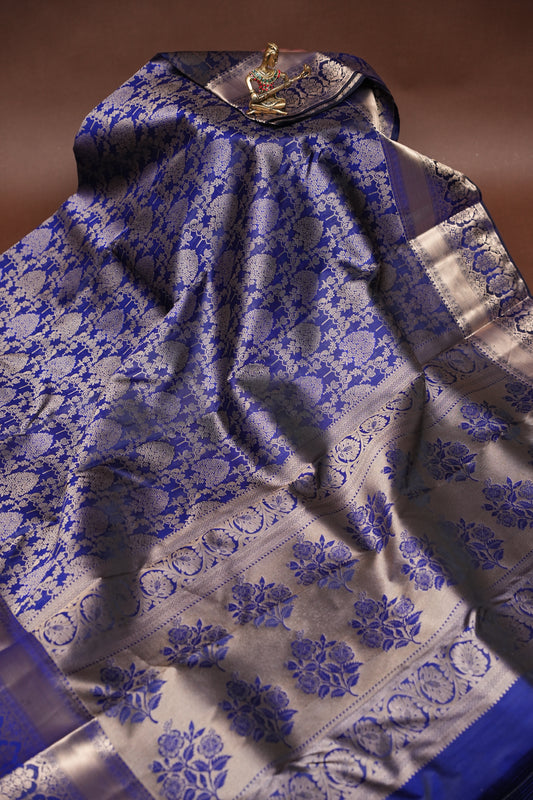 Royal Blue Pure Kanchipuram Brocade Silk Saree|Silk Mark Certified
