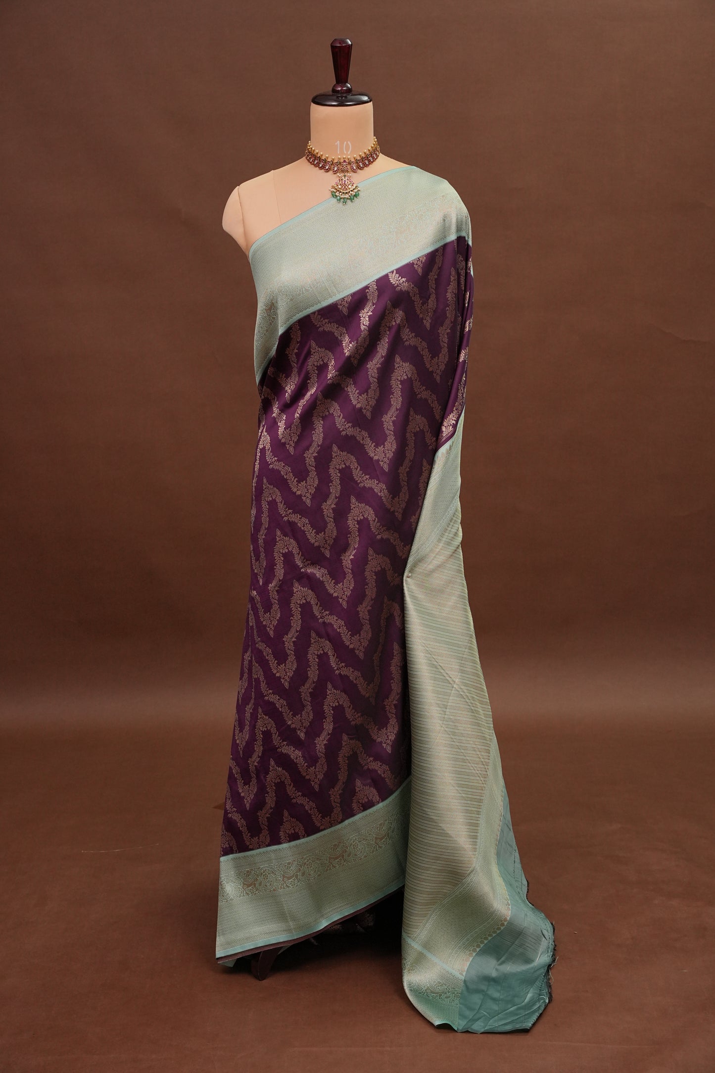Kanchivaram Semi Silk Saree - Deep Purple with Sea Green