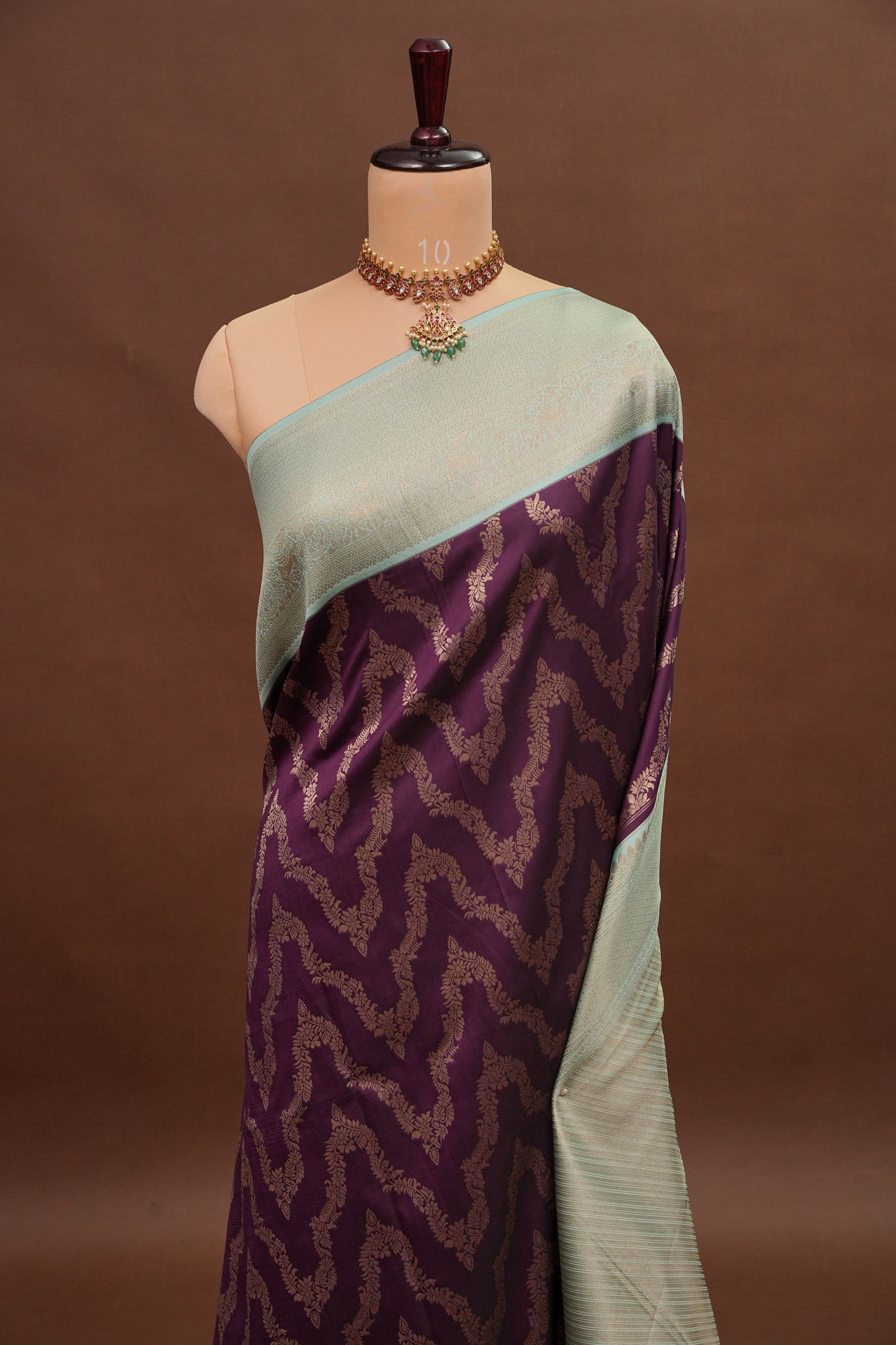 Kanchivaram Semi Silk Saree - Deep Purple with Sea Green
