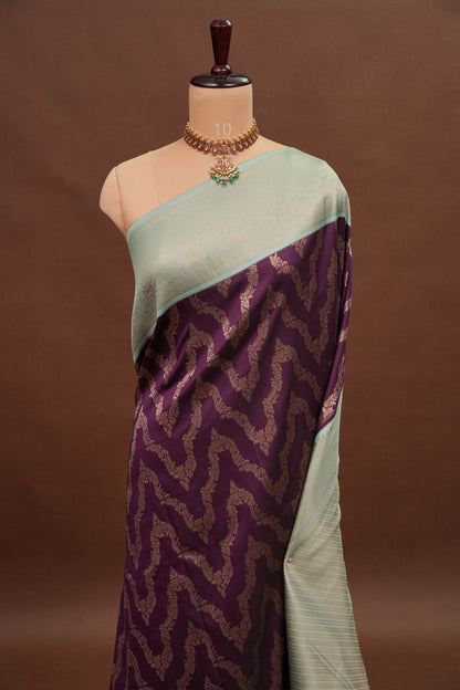 Kanchivaram Semi Silk Saree - Deep Purple with Sea Green