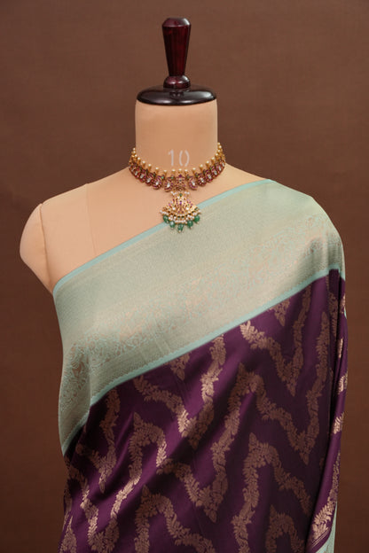 Kanchivaram Semi Silk Saree - Deep Purple with Sea Green