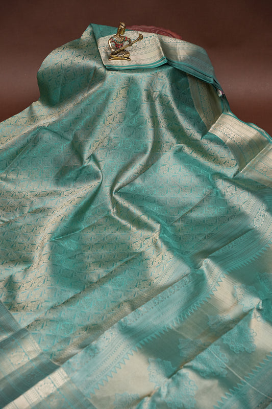 Aqua Green Pure Kanchipuram Silk Saree|Silk Mark Certified