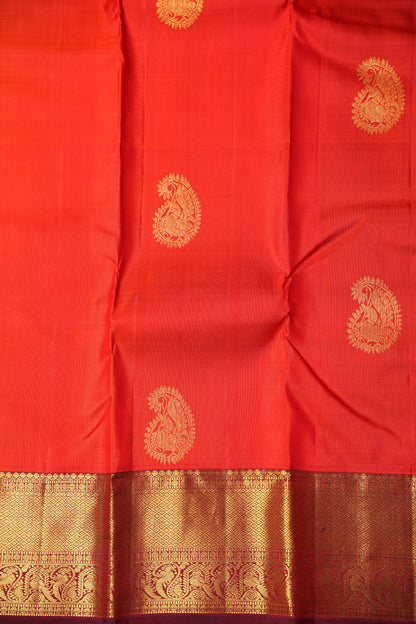 Orange & Maroon Pure Kanchipuram Silk Saree|Silk Mark Certified