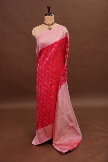 Kanchivaram Semi Silk Saree - Scarlet Red with Baby Pink