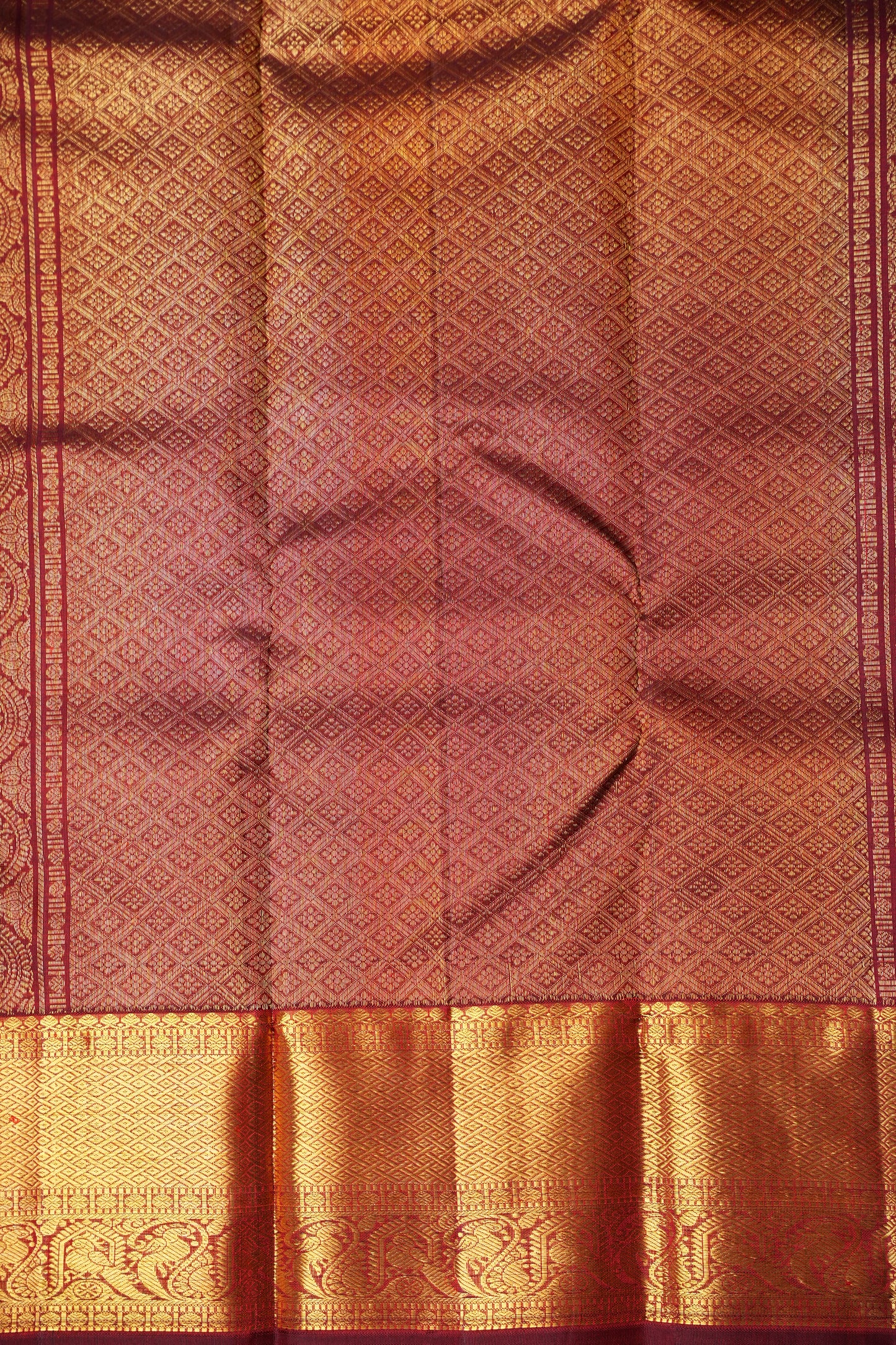 Orange & Maroon Pure Kanchipuram Silk Saree|Silk Mark Certified